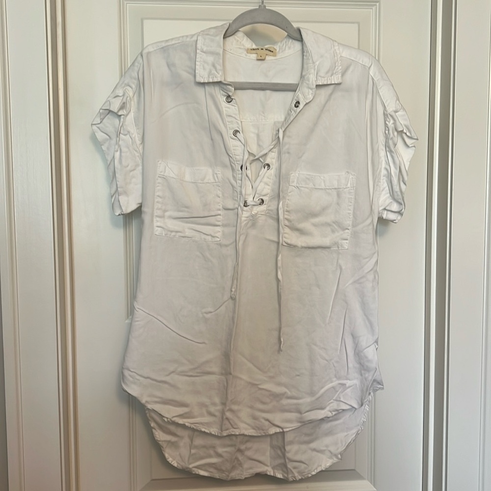 Cloth & Stone White Criss Cross Tie Short Sleeve Top Size Large